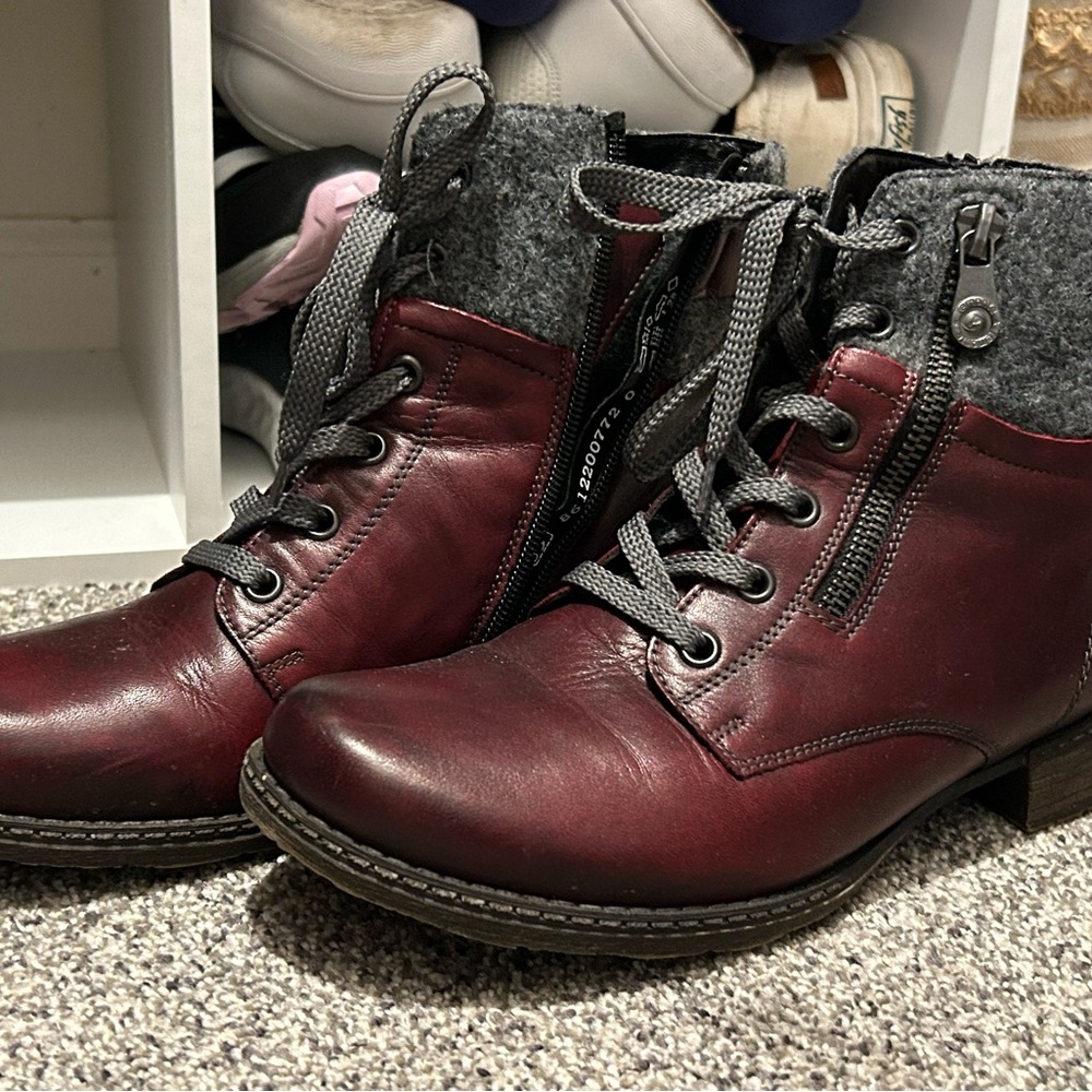 Remonte Red and Gray Lace Up Boots